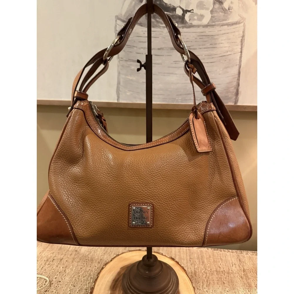 DOONEY & BOURKE HARRISON REFINED PEBBLE LEATHER HOBO BAG PURSE‎ CARMEL BROWN